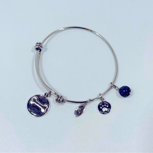 Shine I Love My Dog Silver Tone Stainless Steel Charm Bangle Bracelet Neutral